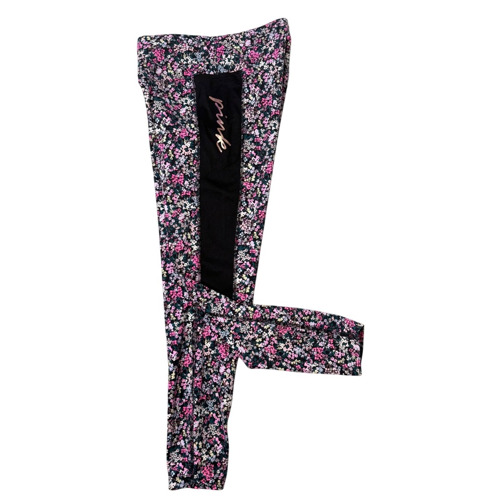 PINK Victoria's Secret Ultimate Leggings Ditsy Floral Print Size S Pink Metallic